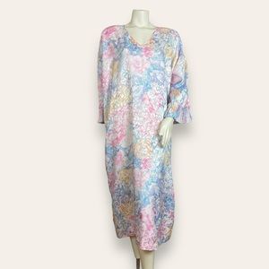 Mary McFadden Nightgown‎ Dress Vintage Pastel Floral Muumuu Pleated Watercolor